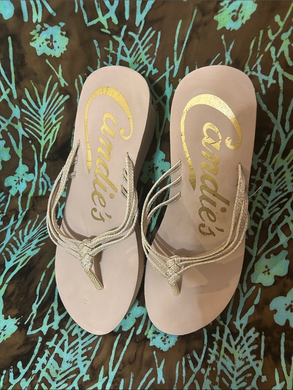 Candie's Thong Sandals with Gold Braided Straps